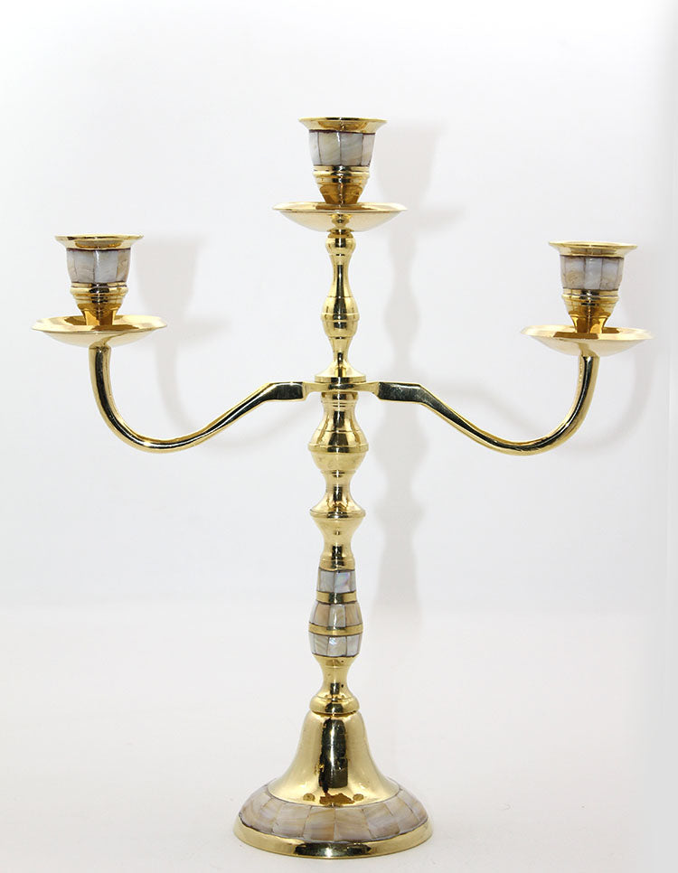 Brass Mother of Pearl 3-Candle Holder Model 2