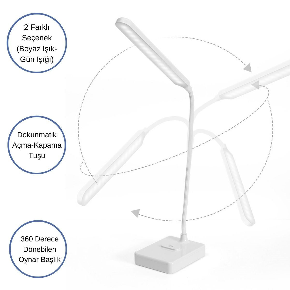 Starixa® İnce Uzun USBli Dokunmatik 3 Kademeli 360 Derece Özel Göz Korumalı led Lityum Masa Lambası