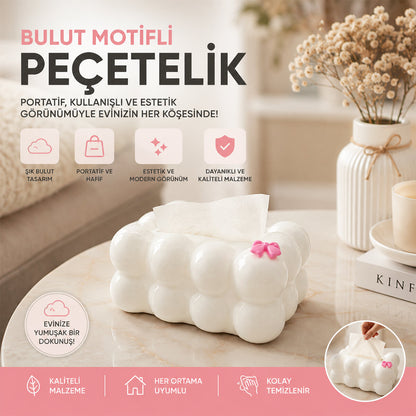 19X12.5X8.5CM BEYAZ YAYLI MASAÜSTÜ BUBBLE DEKORATİF BULUT PEÇETELİK (5347)