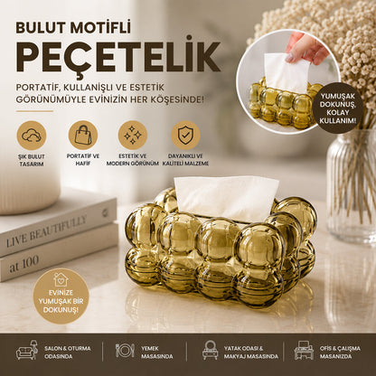 19X13X9CM KAHVERENGİ ŞEFFAF YAYLI MASAÜSTÜ BUBBLE DEKORATİF BULUT PEÇETELİK (5347)