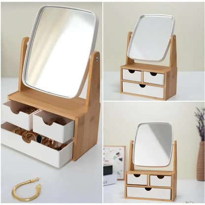 Wooden 3-Drawer Mirror