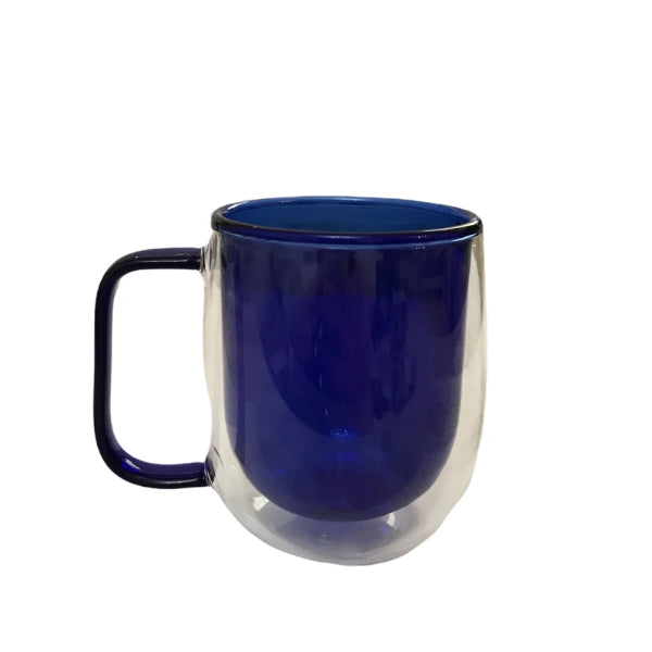 كوب زجاجي مزدوج الجدار أزرق كحلي