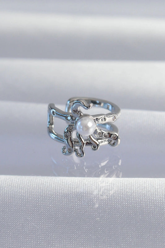 Mey İthalat® Pirinç Gümüş Renk İncili Ahtapot Earcuff Küpe