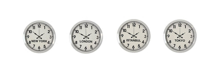 Beyaz Premium Set 4 lü Metal 36 cm Dünya Duvar Saatleri