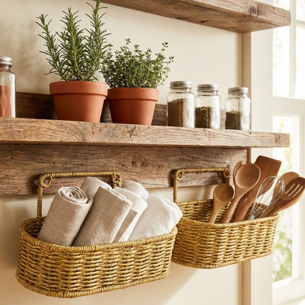 2 li Duvar Askılı Plastik Rattan Organizer - Oval Hasır Görünümlü Mutfak Raf Sepeti, Banyo ve Ev İçi Düzenleme Ünitesi (5347)