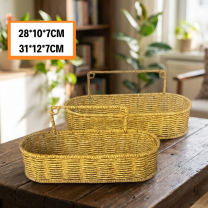 2 li Duvar Askılı Plastik Rattan Organizer - Oval Hasır Görünümlü Mutfak Raf Sepeti, Banyo ve Ev İçi Düzenleme Ünitesi (5347)