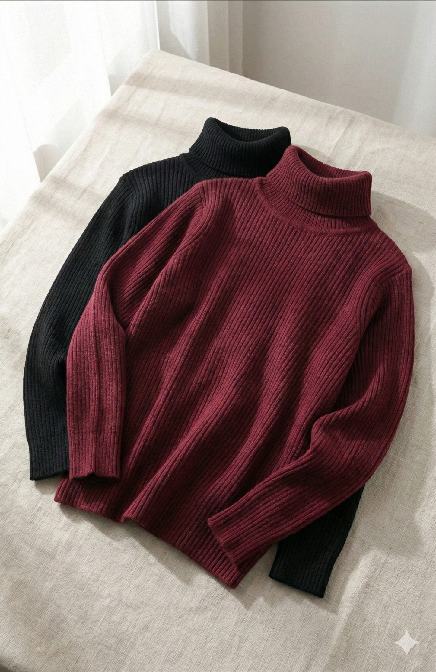 2'li Siyah Bordo Unisex Kaşkorse Boğazlı Full Likralı Fitilli Body Kazak