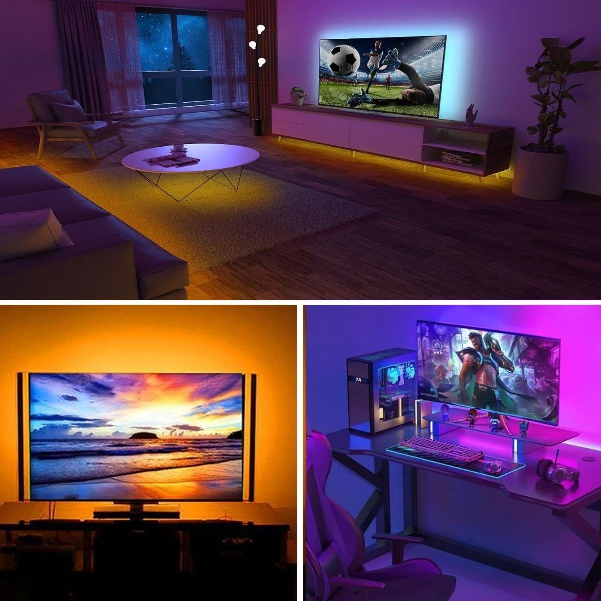 شريط إضاءة LED USB بجهاز تحكم عن بعد بطول 2 متر - إضاءة ديكورية قابلة لتعديل الألوان للأجواء المحيطة (5347)