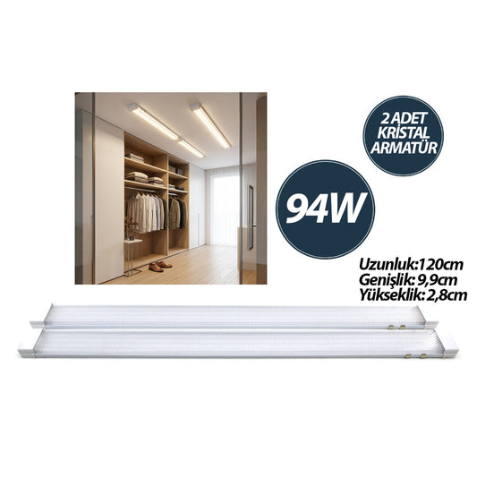 2 PCS 94W 120CM KRİSTAL LED BANT ARMATÜR BEYAZ=6500K ALÜMİNYUM KAPAK IP20 - Y BAĞLANTI EAMP-093/1B (5347)