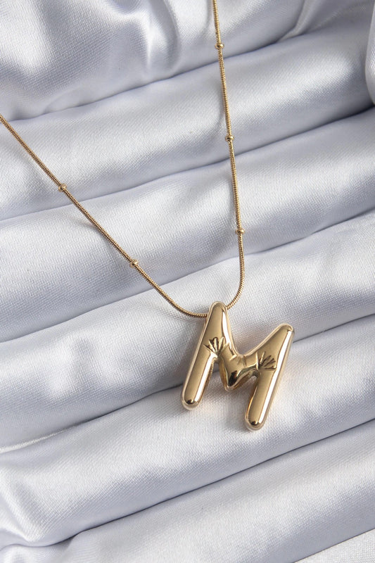 Mey İthalat® 316L Çelik Gold Renk Bubble "M" Harf Model Kadın Kolye