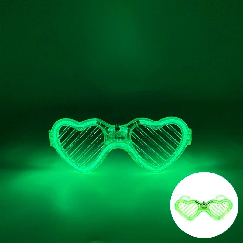 Mey İthalat® Yeşil LED Işıklı Kalp Gözlük - 3 Modlu Parti & Glow Gözlüğü