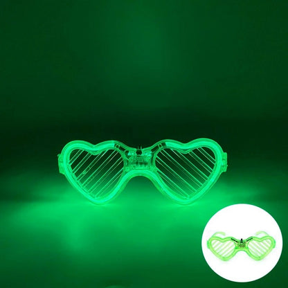 Mey İthalat® Yeşil LED Işıklı Kalp Gözlük - 3 Modlu Parti & Glow Gözlüğü