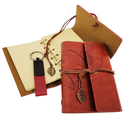 Tile Red Leather Notebook and Keychain Set with Special Wooden Box