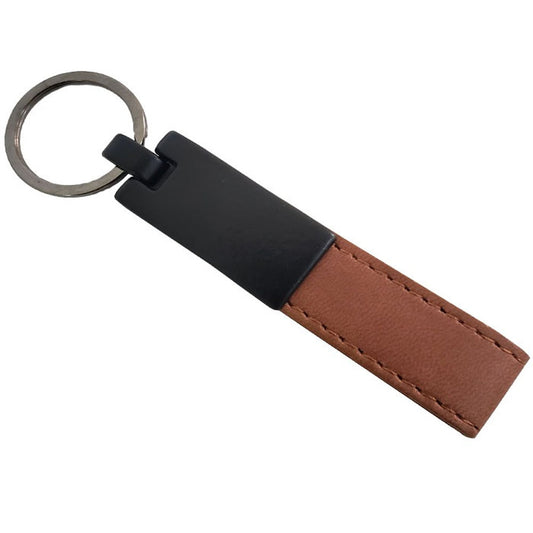 Tan Leather Metal Keychain