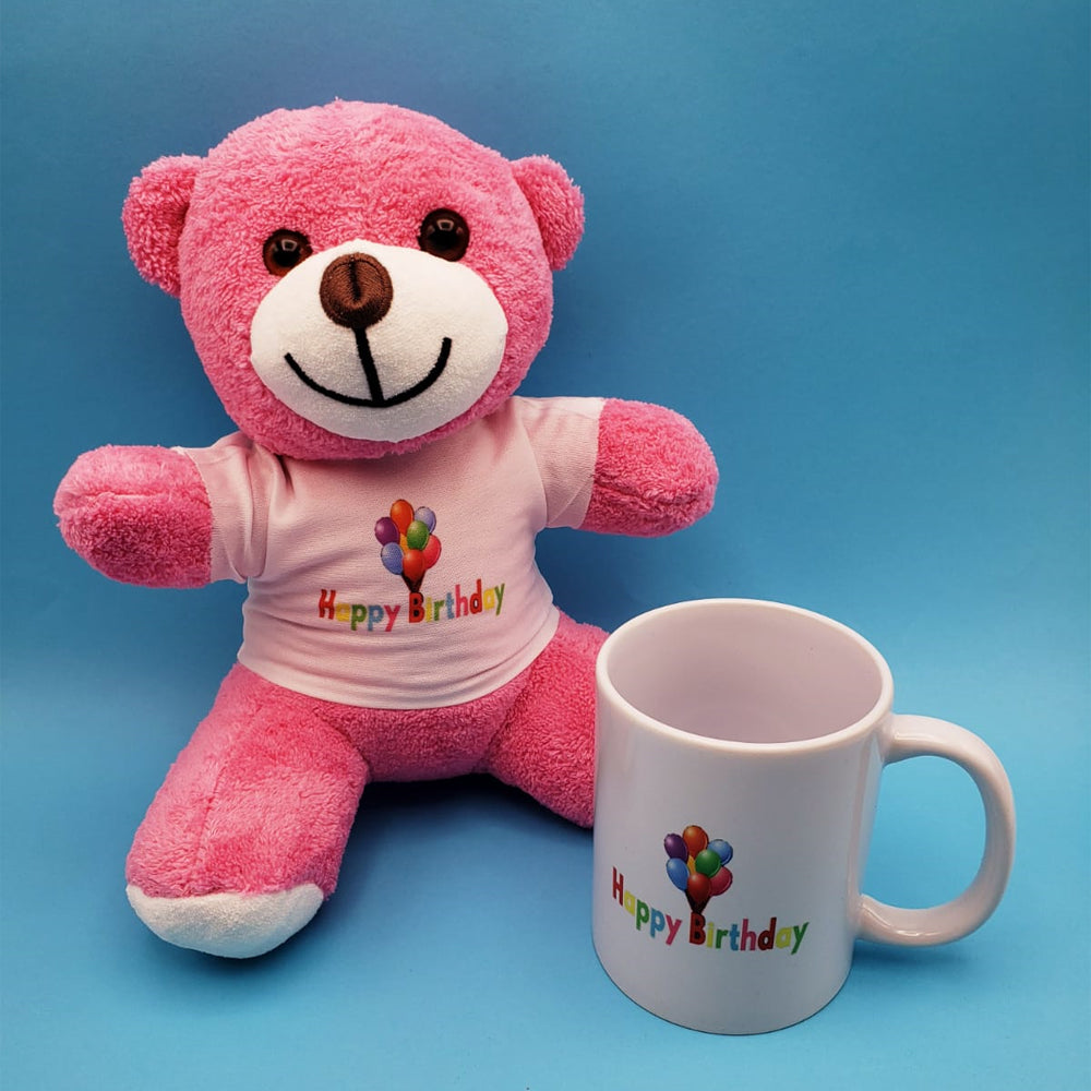 Happy Birthday Design Pink Teddy Bear and Mug Set