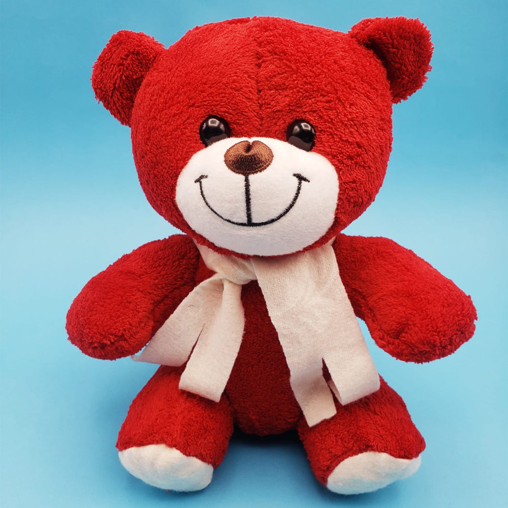 Red Plush Teddy Bear with a Scarf