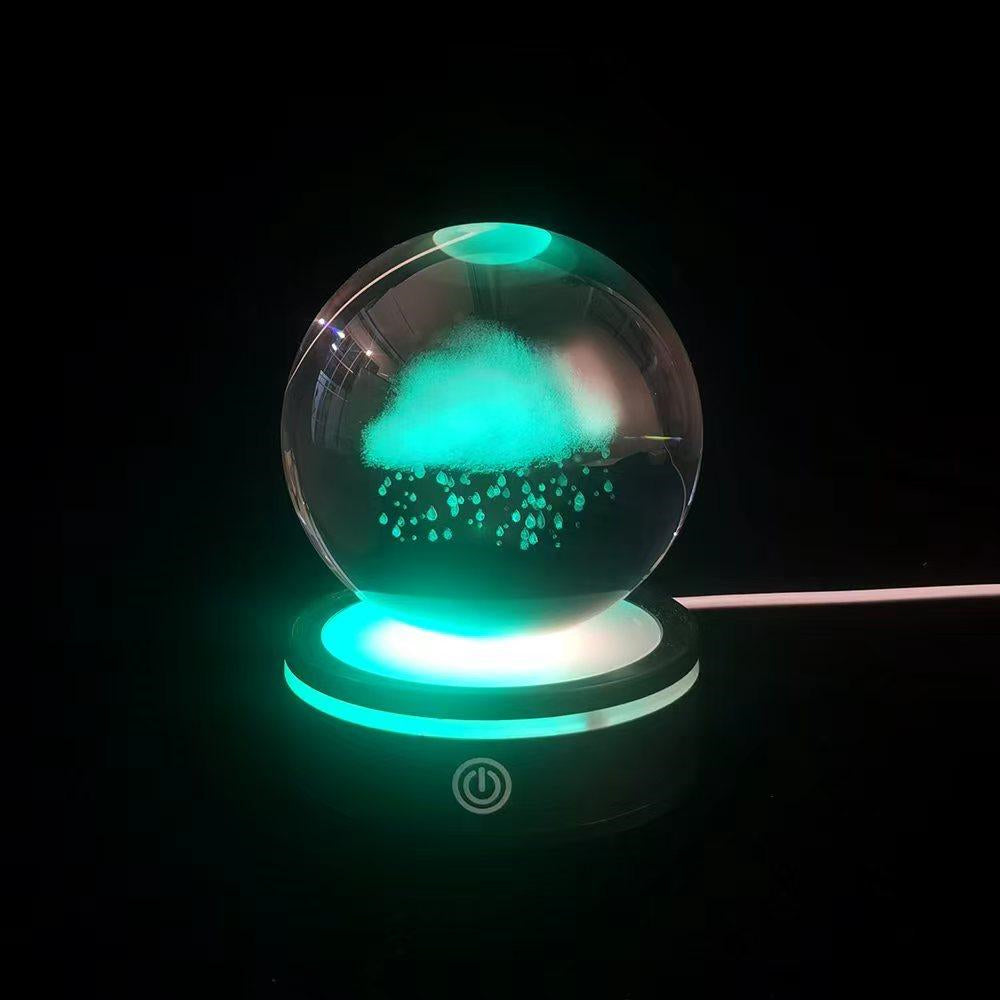 كرة زجاجية دوارة بتصميم سحابة مطر مع USB