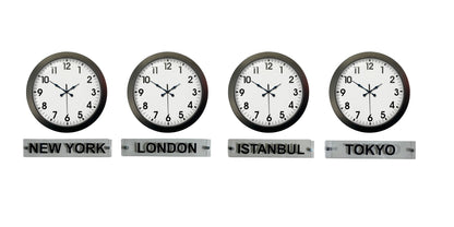 Siyah Prestij 36 Cm Metal Tabelalı Dünya Saatleri - 4 lü Siyah Set