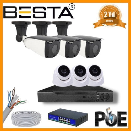5 MP 3 İÇ MEKAN 3 DIŞ MEKAN KAMERALI IP POE GÜVENLİK SETİ