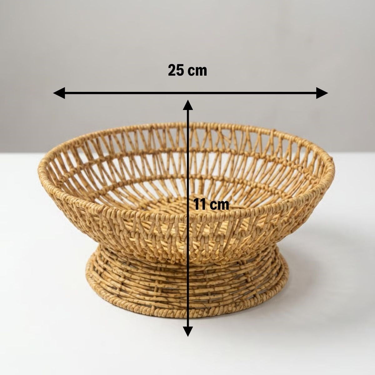 25 cm Plastik Rattan Servis Çanağı - Doğal Hasır Görünümlü Dekoratif Meyve, Ekmek ve Sunum Kasesi (5347)
