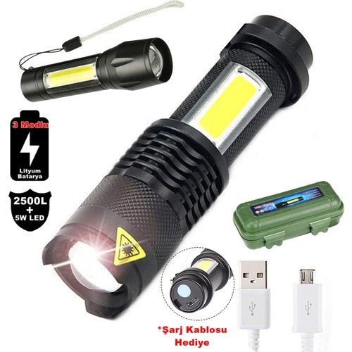 2500 لومن + 5 واط COB LED USB مصباح يدوي قابل لإعادة الشحن فائق القوة Q5 XPE مقاوم للماء (5347)