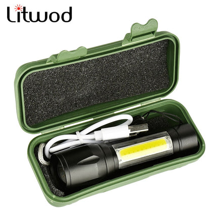 2500 لومن + 5 واط COB LED USB مصباح يدوي قابل لإعادة الشحن فائق القوة Q5 XPE مقاوم للماء (5347)