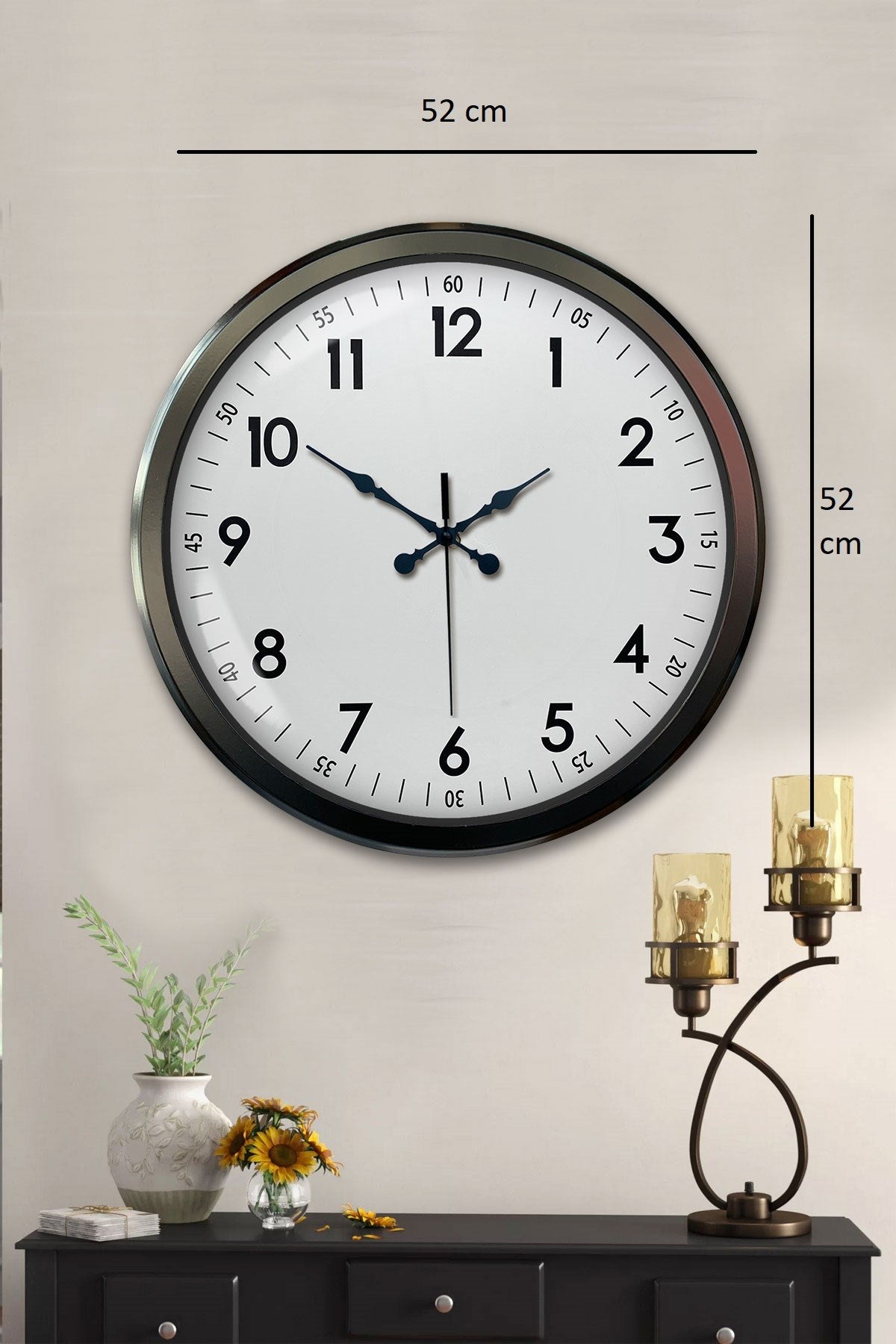 Black Classic 52 Cm Metal Modern Ve Şık Duvar Saati