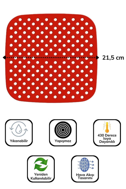Starixa® Renkli Isıya Dayanıklı Yıkanılabilir Silikon Fırın Ve Airfryer Kare Pişirme Matı 21,5 Cm