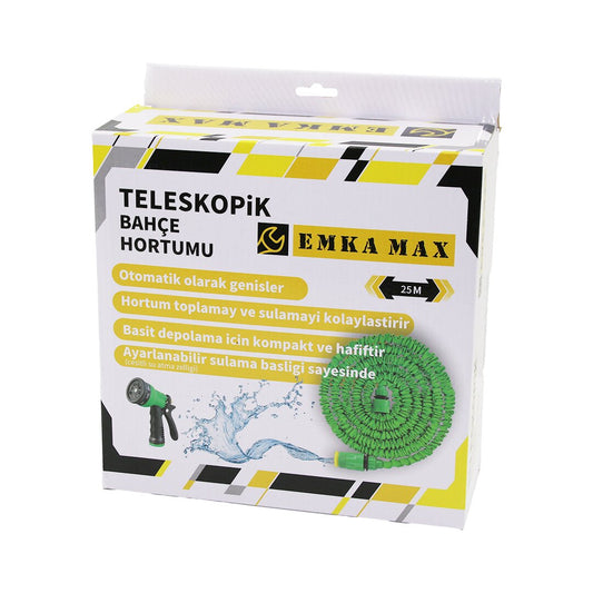 25MT TELESCOPIC EXTENDING GARDEN HOSE WITH 7-FUNCTION SPRAY GUN (5347)