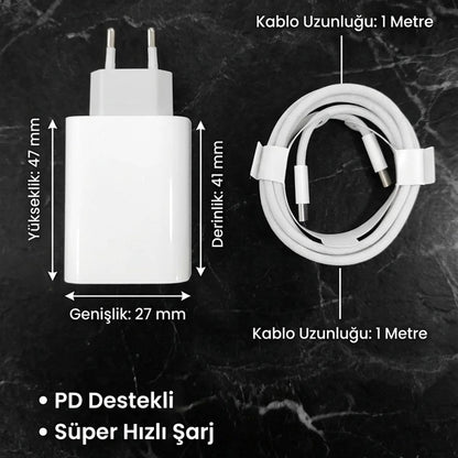 25W Hızlı Şarj Adaptörü USB-C to Type-C Kablolu - PD Destekli, Süper Hızlı Şarj Cihazı (5347)