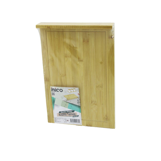25X35CM  AHŞAP BAMBU KESİM PANOSU - KESME TAHTASI TEZGAH ÜSTÜ  KANALLI - KENAR DESTEKLİ (5347)