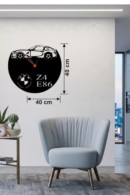 Mey İthalat® BMW Z4 E86 Tasarım Ahşap Duvar Saati - 40x40 cm Lazer Kesim Dekoratif