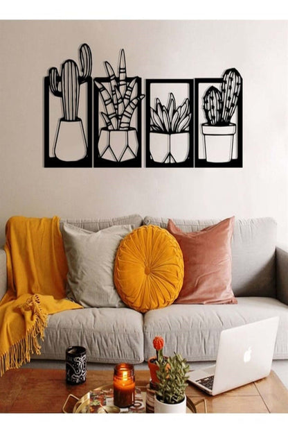 Kaktüs Çerçeve Serisi - Ahşap Duvar Dekoru (4 lü Set)