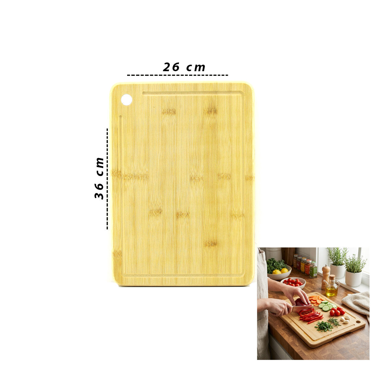26X36X1.8CM AHŞAP BAMBU KESİM PANOSU - KESME TAHTASI (5347)