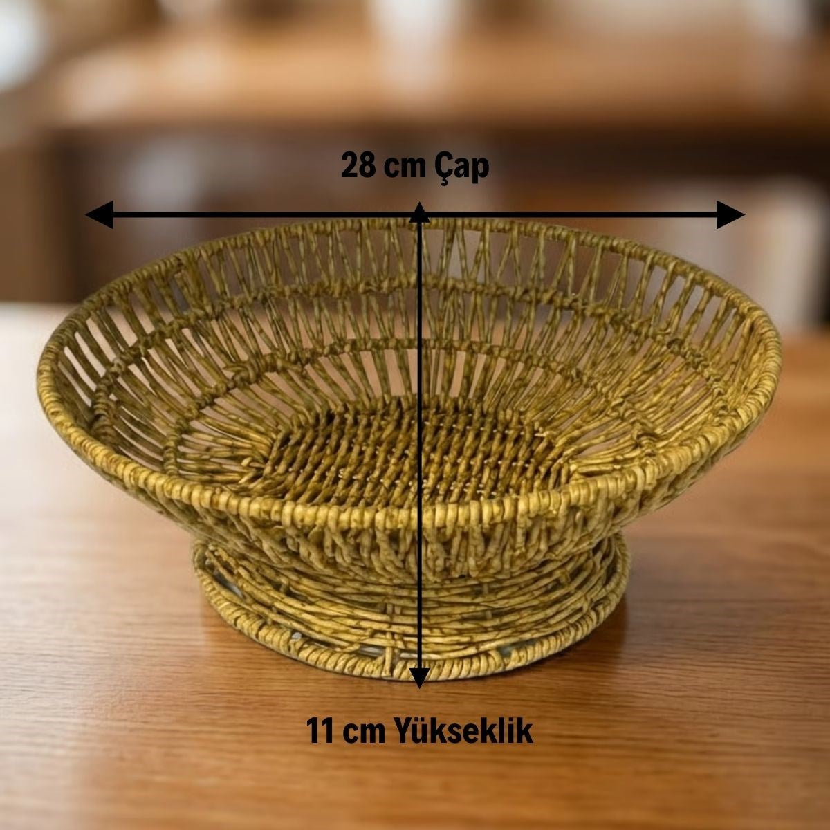 28 cm Plastik Rattan Servis Çanağı - Doğal Hasır Görünümlü Dekoratif Meyve, Ekmek ve Sunum Kasesi (5347)