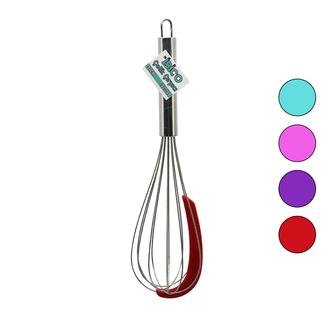Krom Saplı Çelik Metal Çırpıcı - Renkli Silikon Kazıyıcılı - 30 cm
