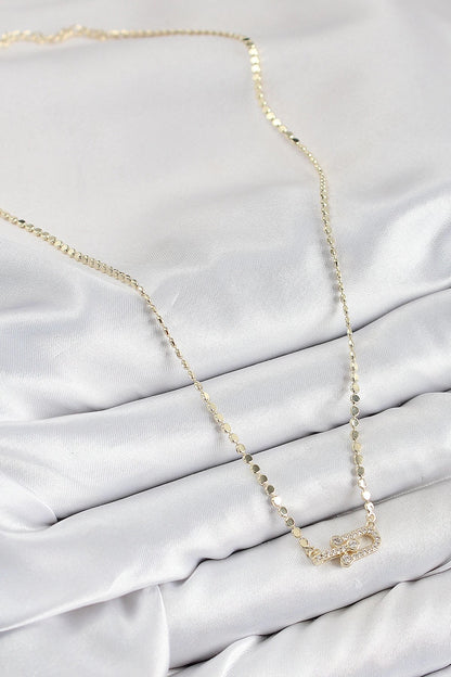 Mey İthalat® Pirinç Zirkon Taşlı Tifany Model Ezme Zincir Gold Renk Kadın Kolye