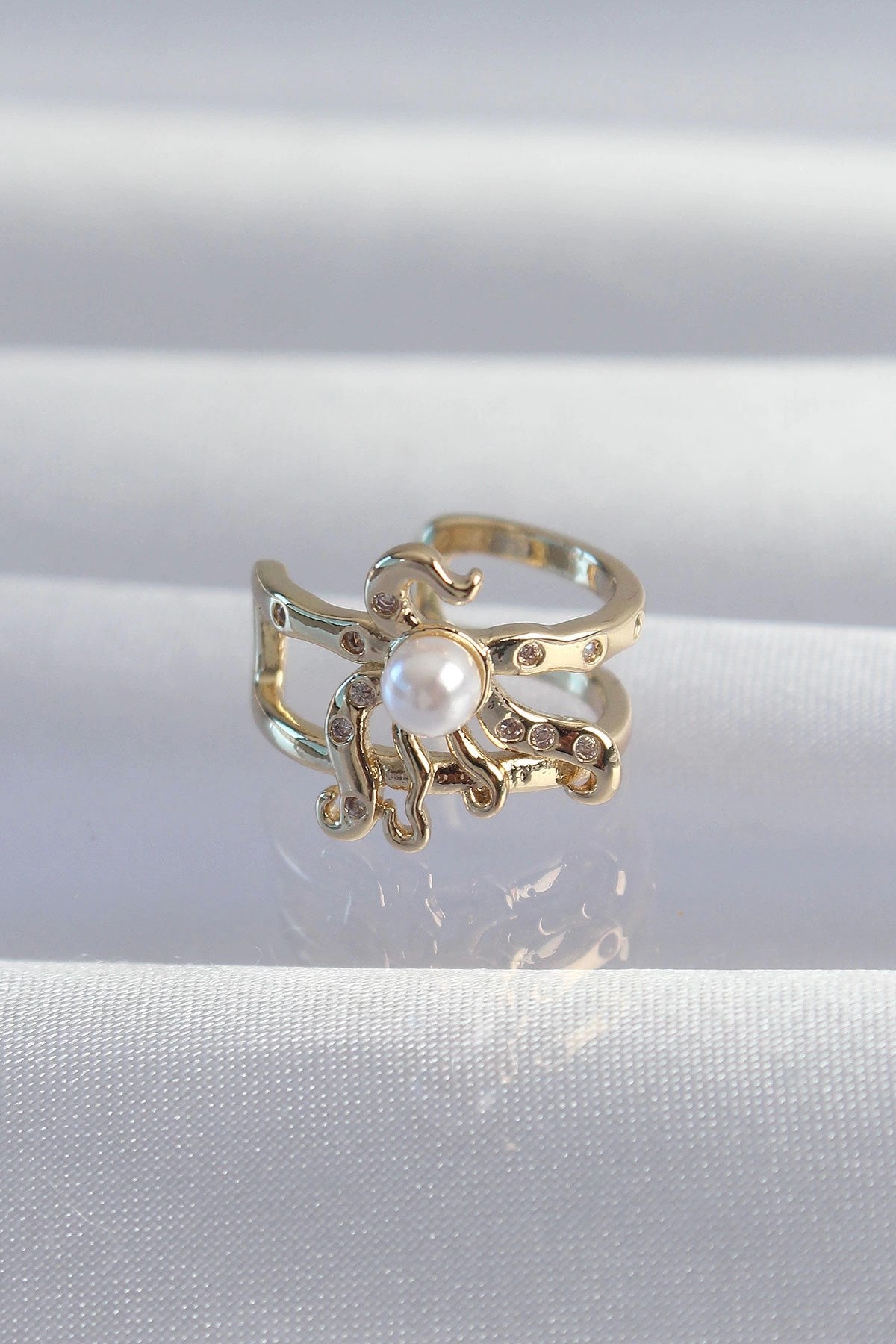 Mey İthalat® Pirinç Gold Renk İncili Ahtapot Earcuff Küpe