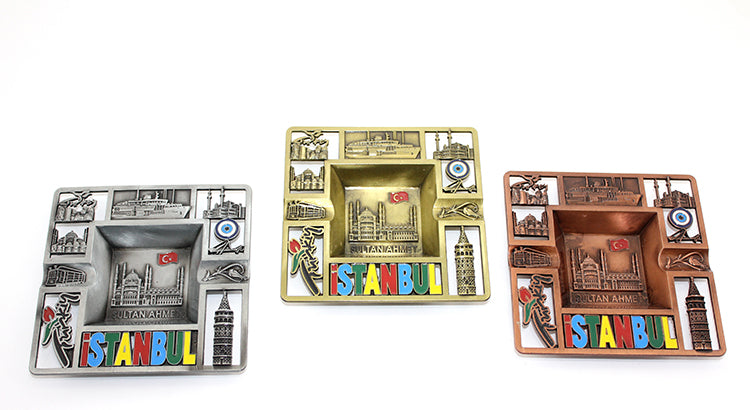 Istanbul Themed Local Metal Ashtray Square