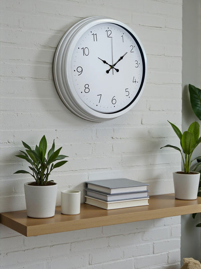 Sade Tasarım Beyaz 40 Cm Metal Standart Duvar Saati