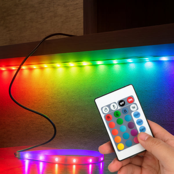 شريط RGB إضاءة 30 LED مع جهاز تحكم عن بعد، توصيل USB