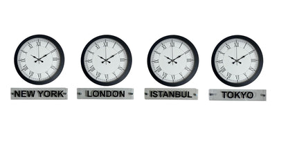 World Time Pro 4 lü Metal Siyah 36 cm Dünya Duvar Saati