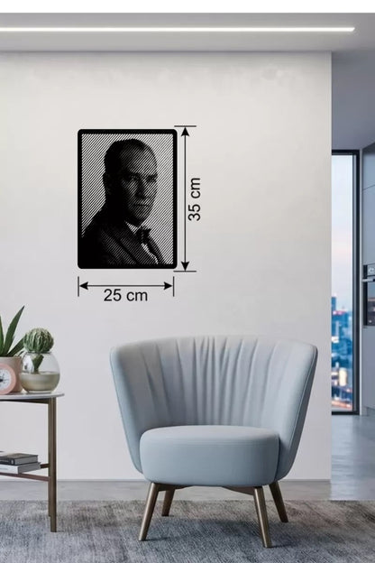 Mey İthalat® Atatürk Line Art Metal Görünümlü Ahşap Tablo - Modern Ofis ve Ev Dekoru