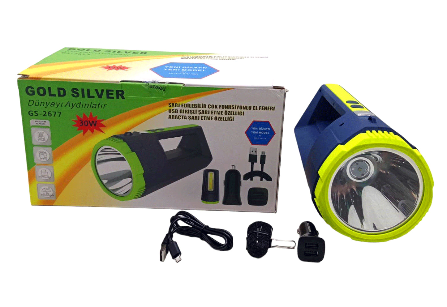 2IN1 30W - 10W COB LED USB - CAR CHARGER FLASHLIGHT PROJECTOR (5347)