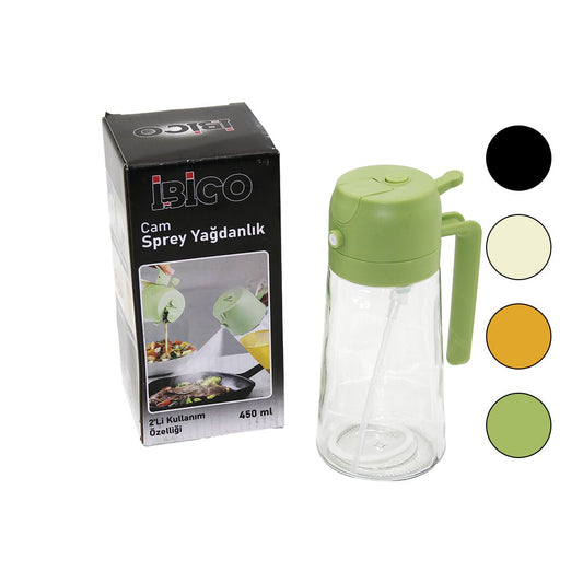 2İN1=SPREYLİ - AKITMALI CAM YAĞDANLIK 450ML KİLİTLİ KAPAKLI - SÜRAHİ MODELİ (5347)