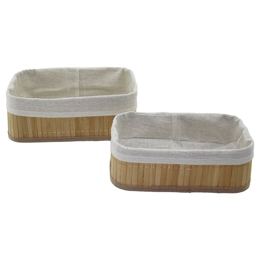 2Lİ   DİKDÖRTGEN   BAMBU KENAR  ORGANİZER SEPET AHŞAP ALTLIK - BEZLİ 19X27X10CM - 15X24X8CM (5347)