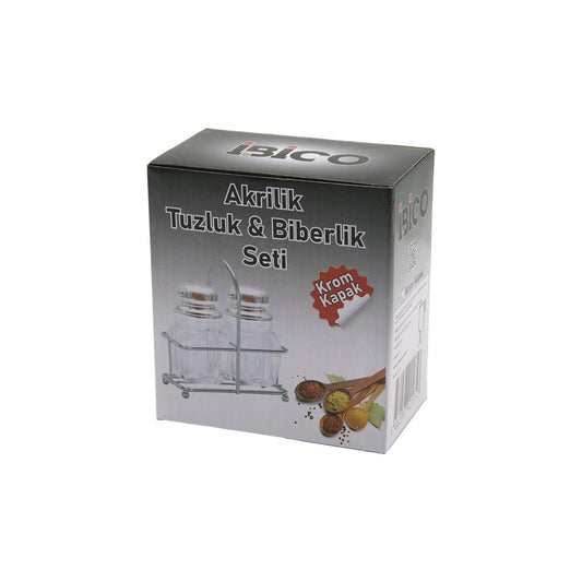 2PCS KROM KAPAK AKRİLİK TUZLUK - BİBERLİK - BAHARATLIK METAL STANDLI KARE - KÖŞELİ (5347)
