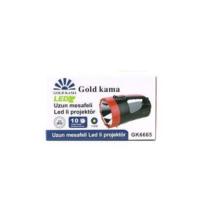 2W TEK LEDLİ EL FENERİ PROJEKTÖR FİŞ ŞARJLI 2 KADEME IŞIK AYARI GK-6665 (5347)