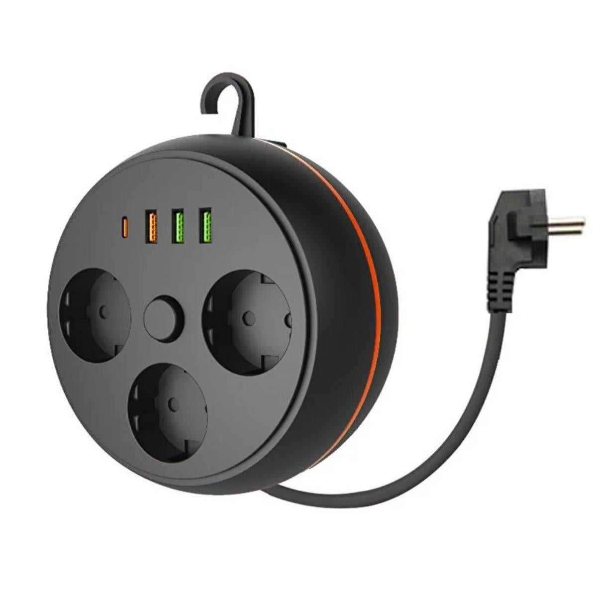 قابس كهرباء دوّار مع حماية من التيار الحراري، 3 مقابس، 3 منافذ USB ومنفذ Type-C (3395) (5347)