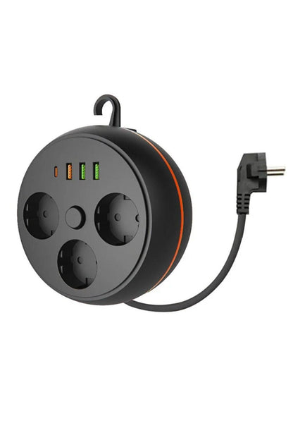 قابس كهرباء دوّار مع حماية من التيار الحراري، 3 مقابس، 3 منافذ USB ومنفذ Type-C (3395) (5347)